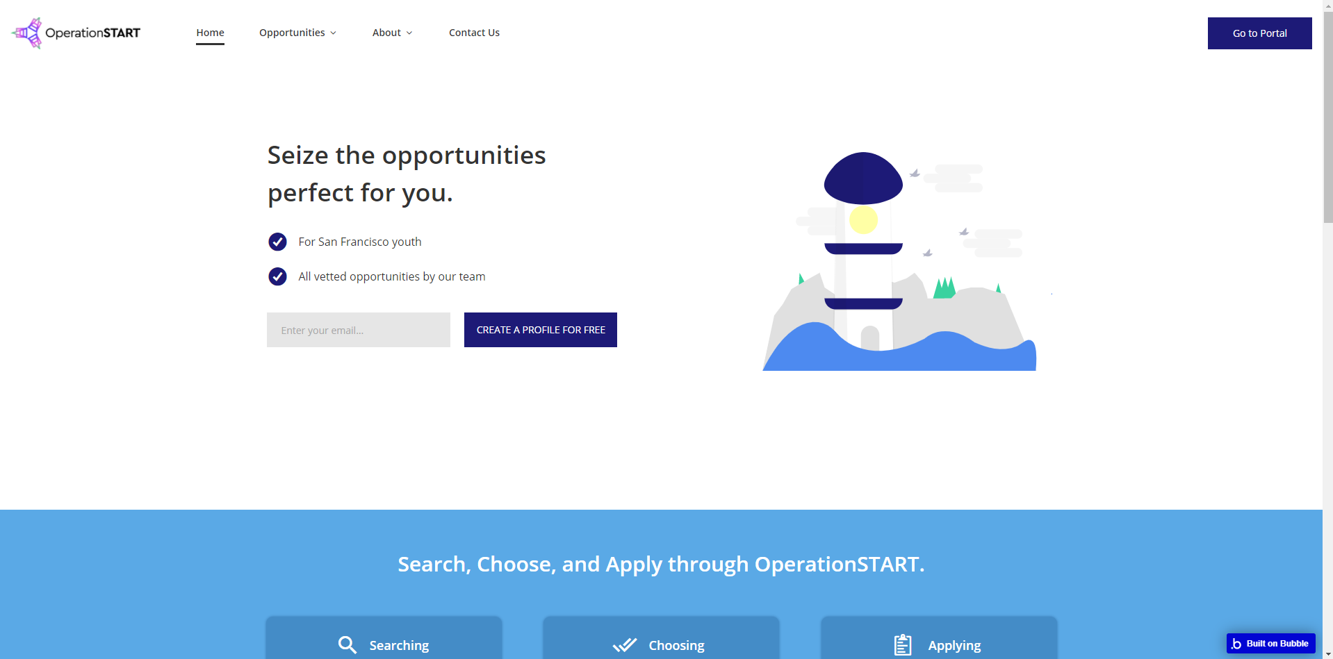 The homepage of the OperationSTART platform