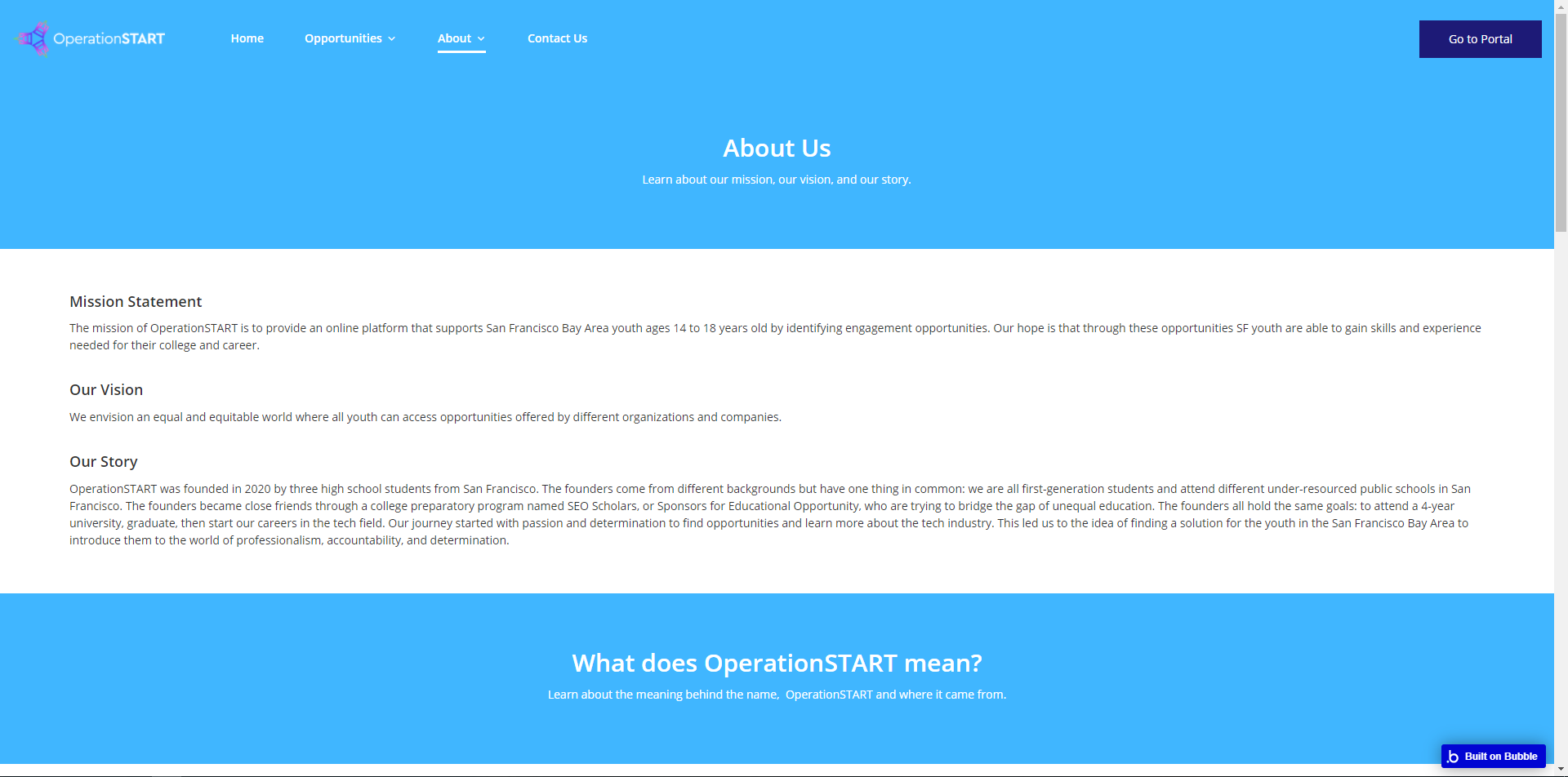 The about page of the OperationSTART website